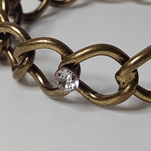 Vintage Gold Tone Metal And Clear Rhinestone Bangle - Picture 5 of 12